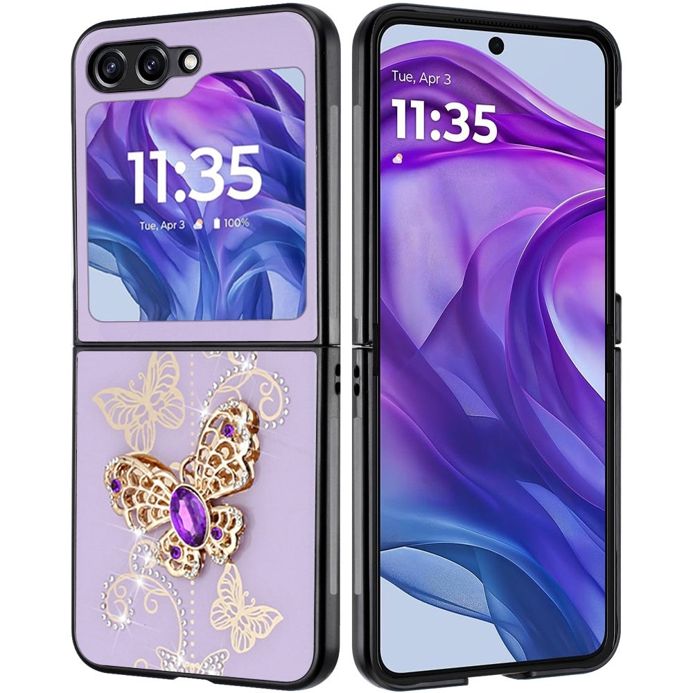 For Motorola Razr 2025 Diamonds 3D Fashion Bling Sparkly Glitter Ornaments Engraving Hybrid with Ring Stand Case Cover