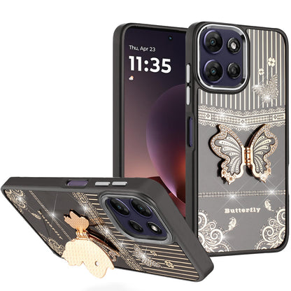 Phone Case for Motorola Moto G Power 5G 2026 /2025 Glitter Bling Butterfly Stand Metallic Edge Hybrid Shockproof Grip Durable Camera Protection Stylish Design Cover
