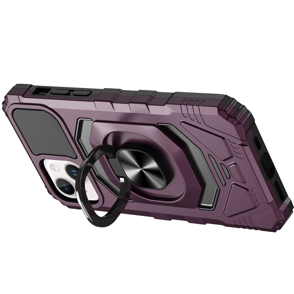Phone Case for Apple iPhone 14/ iPhone 13 Rugged Hybrid Dual Layer Magnetic Ring Stand Armor Shock Absorbing Heavy Duty TPU Reinforced Bumper Cover Purple
