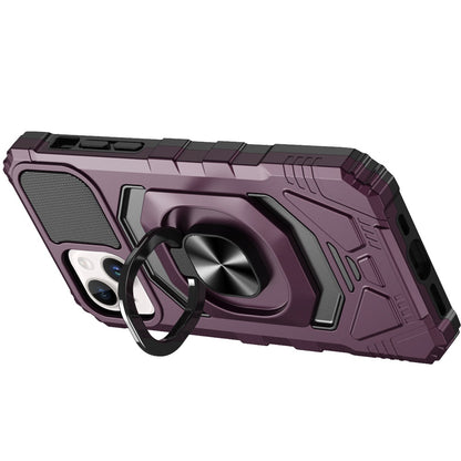 Phone Case for Apple iPhone 14/ iPhone 13 Rugged Hybrid Dual Layer Magnetic Ring Stand Armor Shock Absorbing Heavy Duty TPU Reinforced Bumper Cover Purple