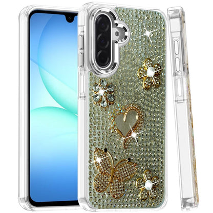 Phone Case for Galaxy A17 5G Luxury Crystal Butterfly Floral Jeweled Heart Full Diamond Design, Sparkling Decorative Details, Elegant Style Cover Silver
