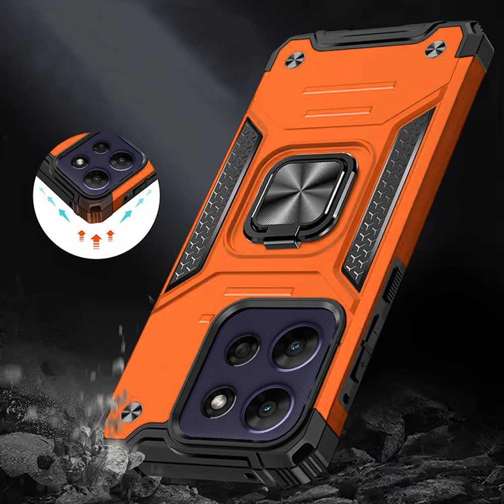 For Motorola Moto G Power 5G 2026 /2025 Armor Hybrid Magnetic Stand with Ring Holder Kickstand Shockproof Heavy-Duty Durable Rugged TPU Dual Layer Case Cover Cosmic Orange