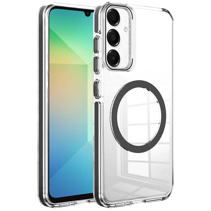 For Samsung Galaxy A16 5G Built-in Camera Kick-Stand, Compatible with MagSafe, Transparent Colorful Edged Tough Hybrid TPU Case Cover Clear Black