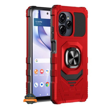 For BLU View Speed Ultra 5G Hybrid Magnetic Car Mount Ring Kickstand Stand Holder Full-Body Armor Protective [Military Grade] Case Cover