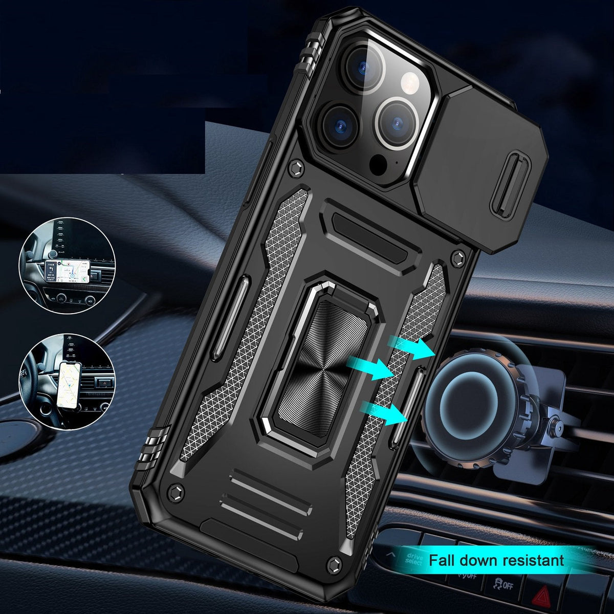 Tough Metal Ring Shockproof Sliding Camera Window Hybrid Armor Rugged Anti Slip Heavy Duty Grip