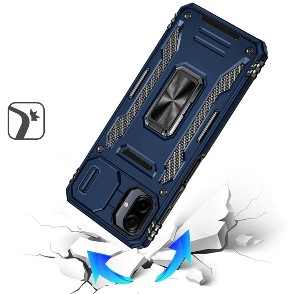 Phone Case for Samsung Galaxy A08 4G, A07 5G, A07 4G Tough Metal Ring Shockproof Sliding Camera Window Hybrid Armor Rugged Anti Slip Heavy Duty Grip Cover