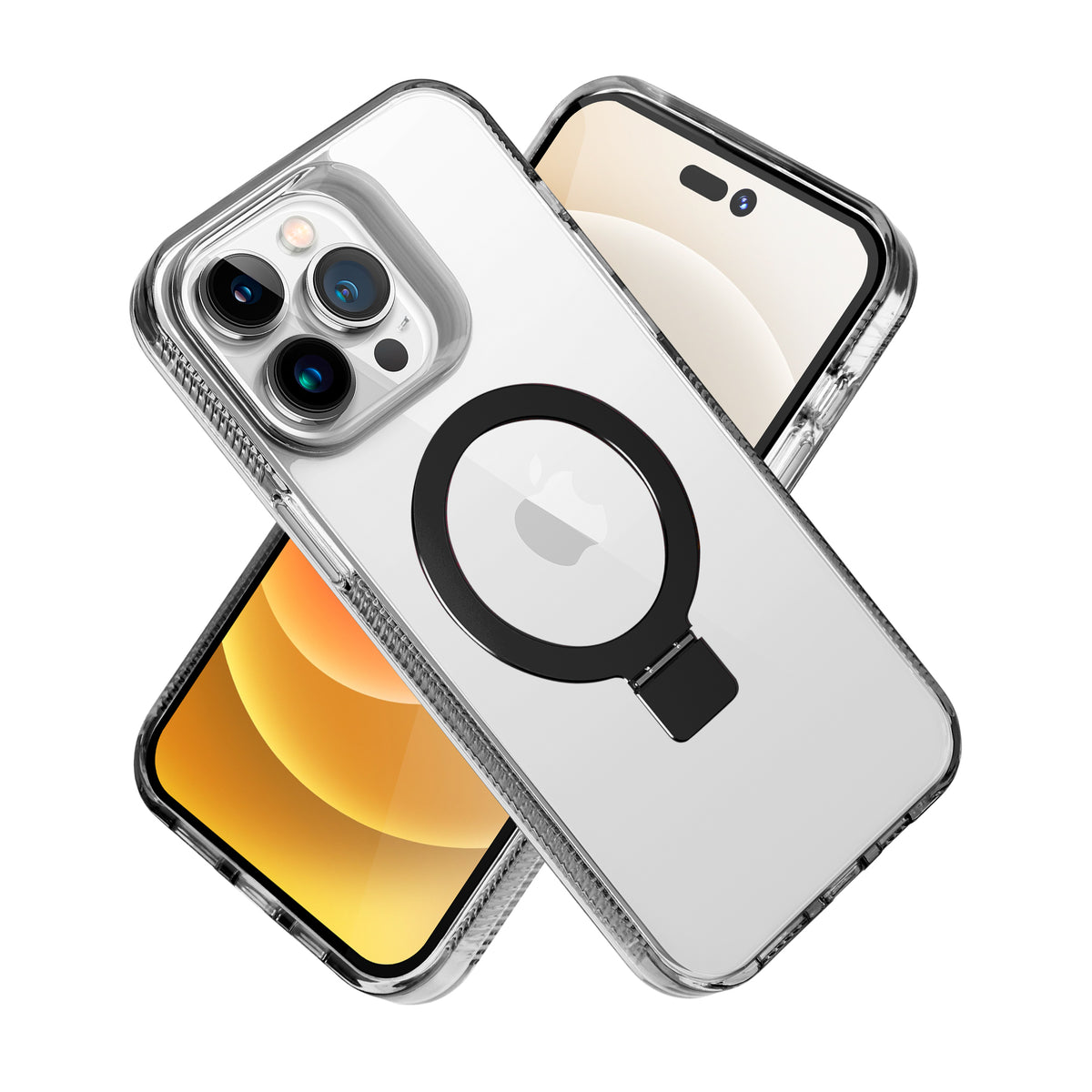 For Samsung Galaxy S22 5G Transparent Magnetic Ring Circle Stand with MagSafe Compatible Hybrid Dotted Edged Hard PC Shockproof Case Cover