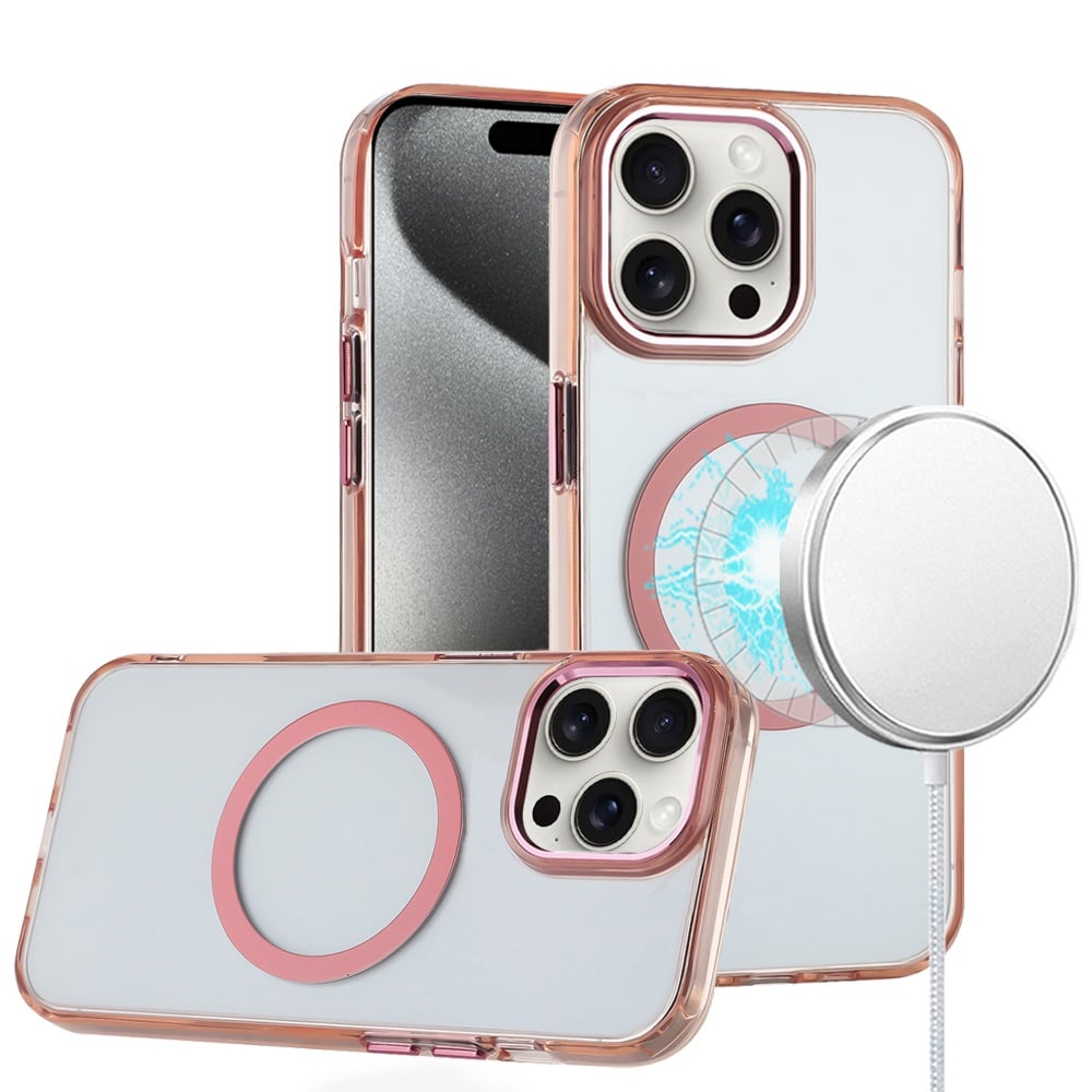 Phone Case for Apple iPhone 15 Pro Magnetic Clear Acrylic Metal Button Camera Guard Shockproof Transparent Slim Grip Premium Hybrid Cover Gold