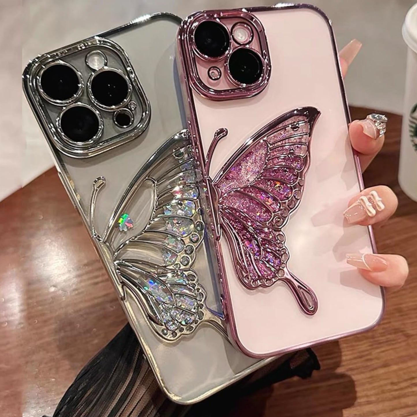 For Samsung Galaxy S25+ S25 Plus /S24+ Glitter 3D Butterfly Bling Case, Chrome Electroplate Sparkle Liquid Flowing Plating Hybrid Bumper Case Cover