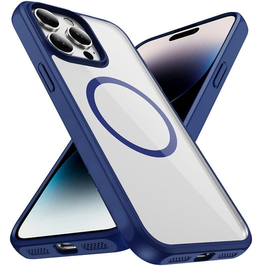 Phone Case for Apple iPhone 14 Pro Transparent Magnetic HQ Shockproof Hybrid 2.0mm Thick AntiSlip Grip Drop Protection Rugged Clear Durable Impact Cover Navy Blue
