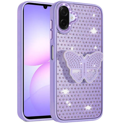 Phone Case Cover for Samsung Galaxy A07 4G Butterfly Moveable Grip 3D Pop Stand Full Diamond Bling Sparkling TPU Fashion Hybrid Cover