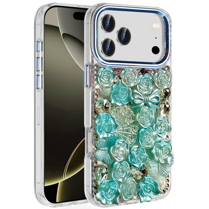 For Apple iPhone 17 Pro (6.3") Muti-Color Floral Fashion Bling Crystal 3D Full Diamonds Stones Sparkle Rhinestone Glitter Hybrid Case Cover