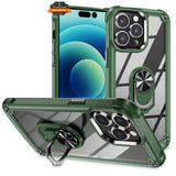 For Apple iPhone 15 Pro Max (6.7") Clear Transparent Hybrid with 360° Magnetic Ring Stand PC Heavy Duty Shockproof  Phone Case Cover