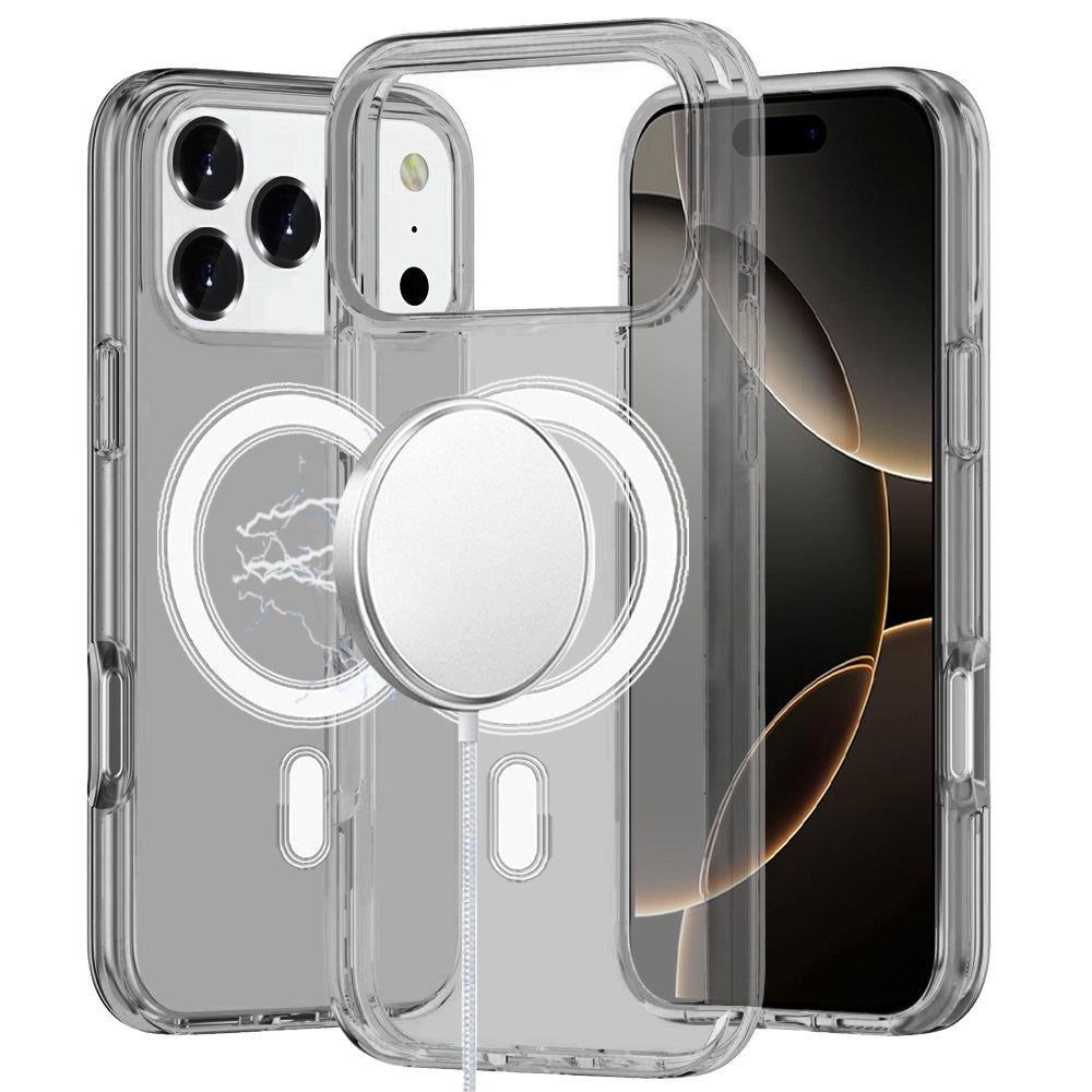 For Apple iPhone 17 Pro Max MagSafe Compatible Transparent Hybrid Case with Magnetic Circle, Shock Absorption TPU Rubber Case Cover Smoke Gray