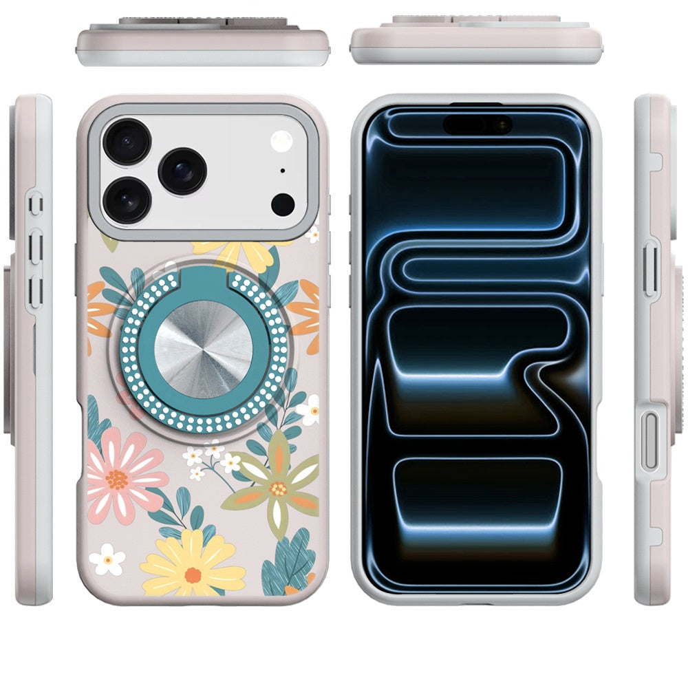 Phone Case for Apple iPhone 18 Pro Max Magnetic Ring Stand Matte Metal Hybrid Car Mount Friendly Shockproof Rotational Grip Diamond Design Pattern Cover