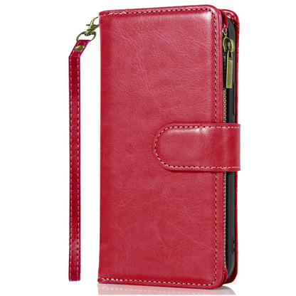 Phone Case for Samsung Galaxy S25 FE /S25 Fan Edition Luxury Leather Wallet Card Holder Zipper Pocket Money Storage Protective Grip Design with Strap Cover Red