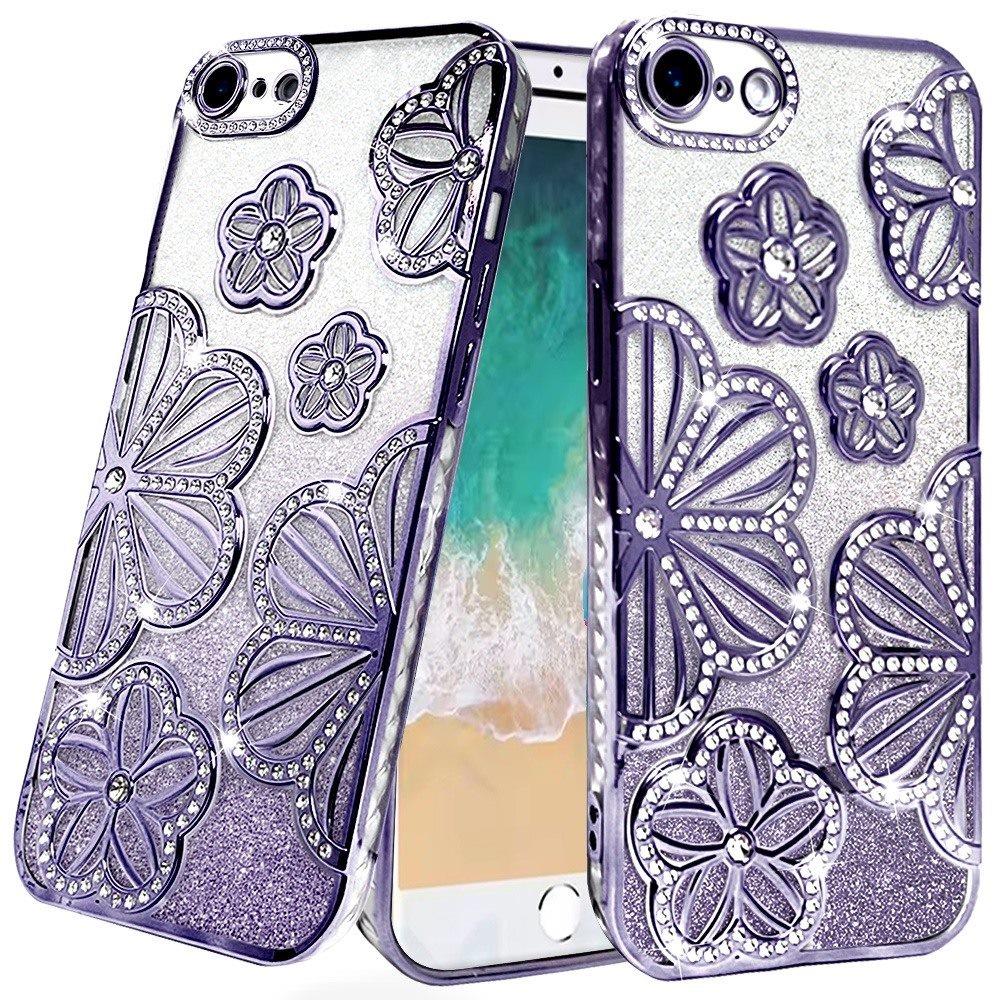 For Samsung Galaxy A26 Luxury Flower Design Sparkle Glitter Diamond Rhinestone Shimmer Bling Plating Thick TPU Hard PC Case Cover Flower Purple