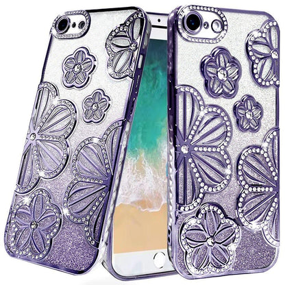 For Samsung Galaxy A26 Luxury Flower Design Sparkle Glitter Diamond Rhinestone Shimmer Bling Plating Thick TPU Hard PC Case Cover Flower Purple