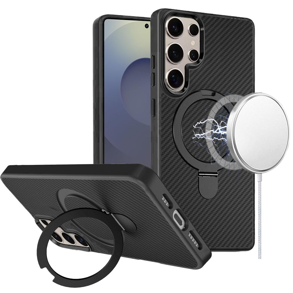 Carbon Fiber Magnetic Ring Stand Hybrid Shockproof AntiSlip Grip Kickstand Military Drop Protection Matte Finish