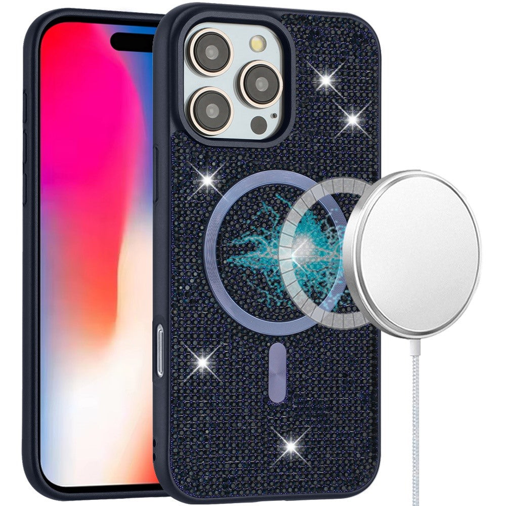For Apple iPhone 14 Pro Max Diamond Pattern Bling Sparkly Shockproof Protective with Stylish Crystal Design Compatible with Magsafe Case Cover