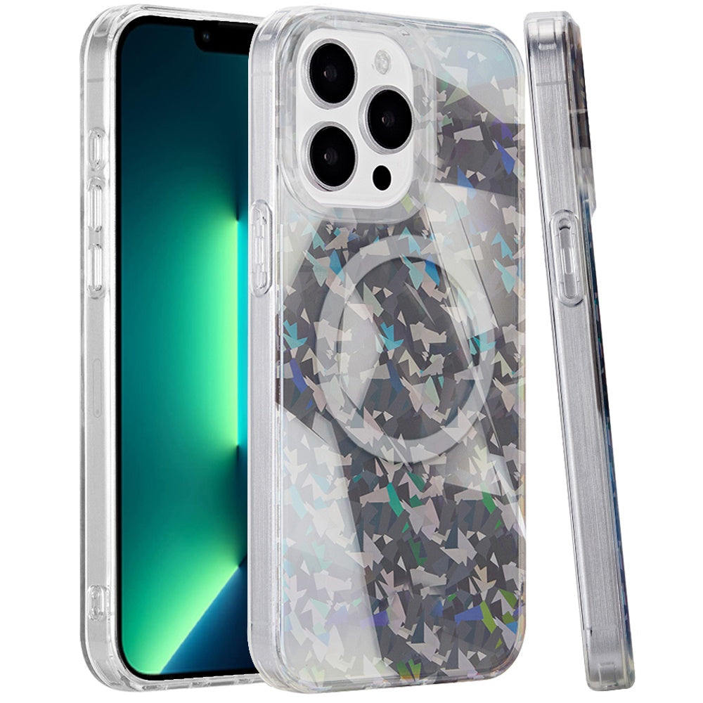 For Apple iPhone 13 Pro Max Double Layer IMD Magnetic Hybrid Shockproof Protection Anti Scratch Durable Design Secure Grip Slim Profile Compatible Design Case Cover Smoke Diamond Holographic
