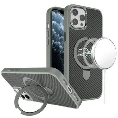 Phone Case for Apple iPhone 11 Pro Max Carbon Fiber Magnetic Ring Stand Hybrid Shockproof AntiSlip Grip Kickstand Military Drop Protection Matte Finish Cover Gray