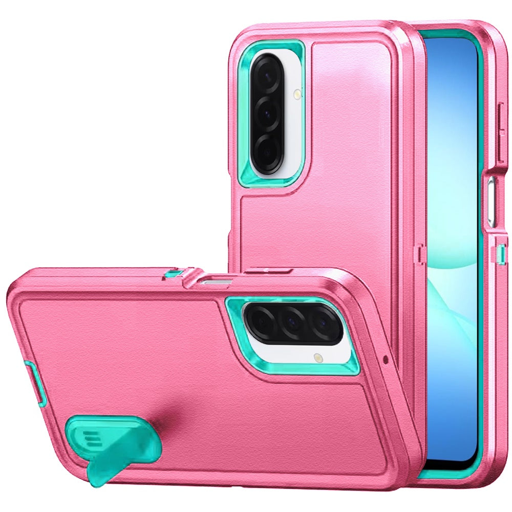 Phone Case for Galaxy A17 5G 3in1 Tough Rugged Kickstand Shockproof Armor Grip Heavy Duty Drop Resistant Protective Hybrid Cover Pink