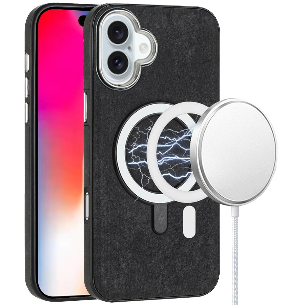 For Apple iPhone 17 Pro Max Fashion PU Vegan Leather Chrome Edge Hybrid, MagSafe Compatible, Durable TPU Hard PC Case Cover
