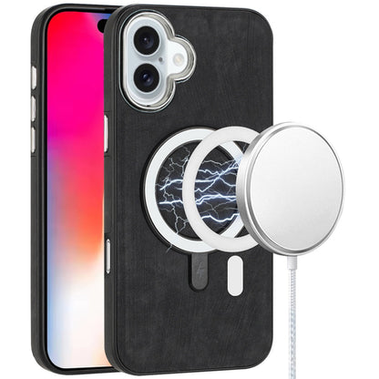 For Apple iPhone 17 Pro Fashion PU Vegan Leather Chrome Edge Hybrid, MagSafe Compatible, Durable TPU Hard PC Case Cover Black