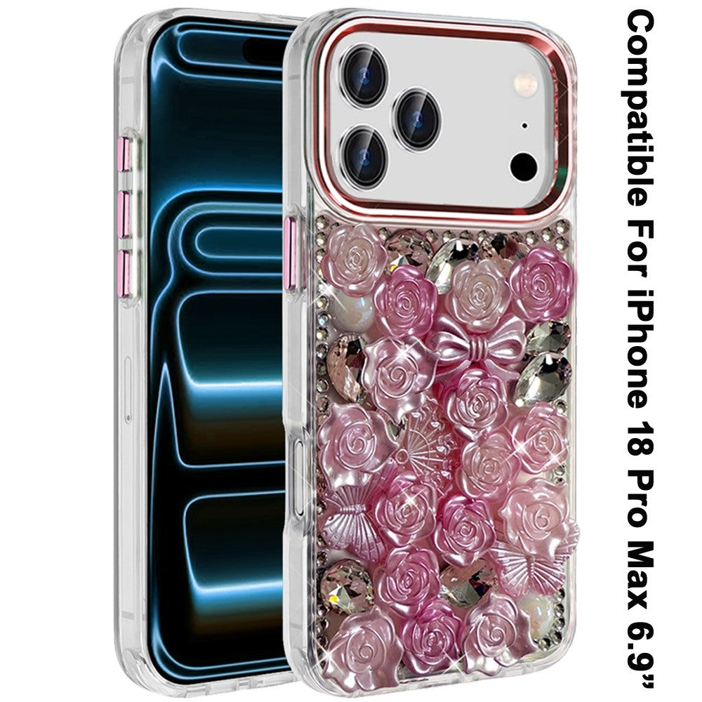 Phone Case for Apple iPhone 18 Pro Max 3D Flower Bling Rhinestone Glitter Cute Stylish Shockproof Protective Decorative Luxury Grip Stones Ornaments Cover