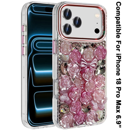 Phone Case for Apple iPhone 18 Pro Max 3D Flower Bling Rhinestone Glitter Cute Stylish Shockproof Protective Decorative Luxury Grip Stones Ornaments Cover