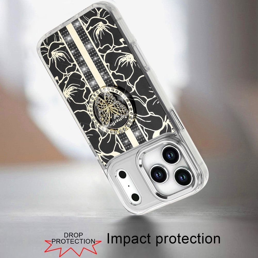 Phone Case for Apple iPhone 18 Pro Max Floral Butterfly Ring Stand Glitter Bling Shockproof Hybrid Luxury Fashion Protective Anti Slip Durable Grip Cover