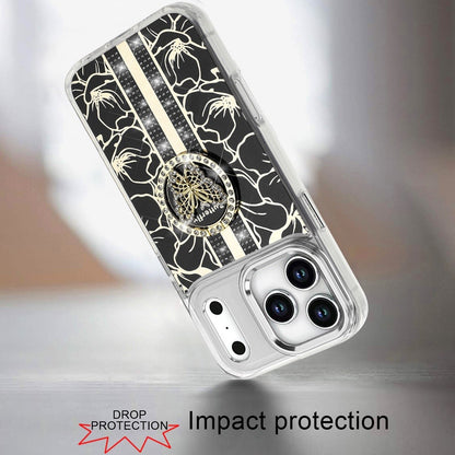 Phone Case for Apple iPhone 18 Pro Max Floral Butterfly Ring Stand Glitter Bling Shockproof Hybrid Luxury Fashion Protective Anti Slip Durable Grip Cover