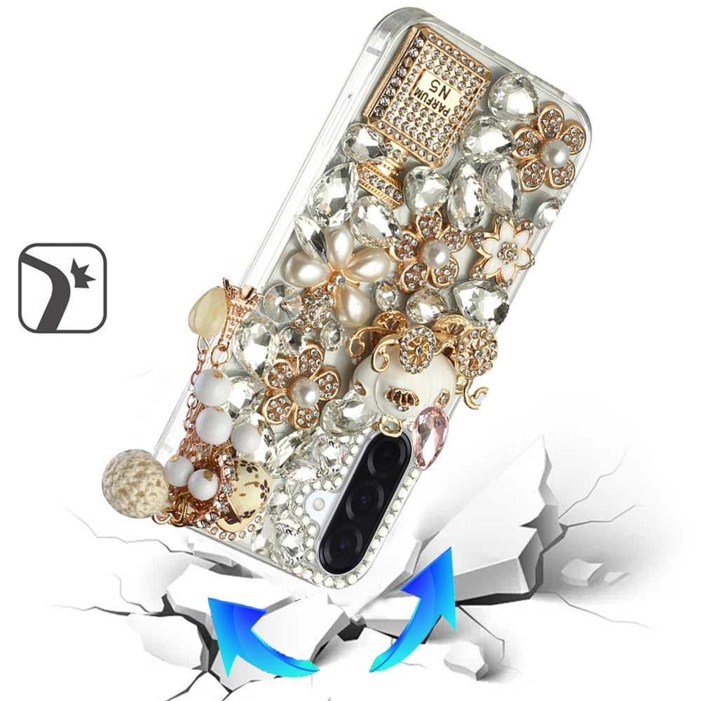 For Apple iPhone 17E /16E Bling Crystal 3D Full Diamonds Luxury Sparkle Rhinestone Hybrid Case Cover Ultimate Multi Ornament White