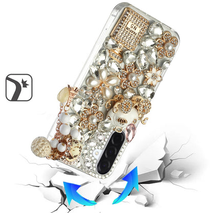 For Apple iPhone 17E /16E Bling Crystal 3D Full Diamonds Luxury Sparkle Rhinestone Hybrid Case Cover Ultimate Multi Ornament White