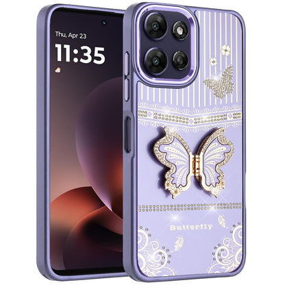 Phone Case for Motorola Moto G Power 5G 2026 /2025 Glitter Bling Butterfly Stand Metallic Edge Hybrid Shockproof Grip Durable Camera Protection Stylish Design Cover