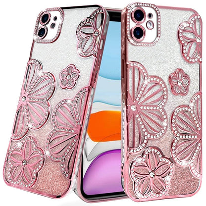 Phone Case for Apple iPhone 11 Shimmer Glitter Floral Thick TPU Shockproof Durable Grip Camera Protection Anti-Scratch Stylish Design Cover Rose Gold