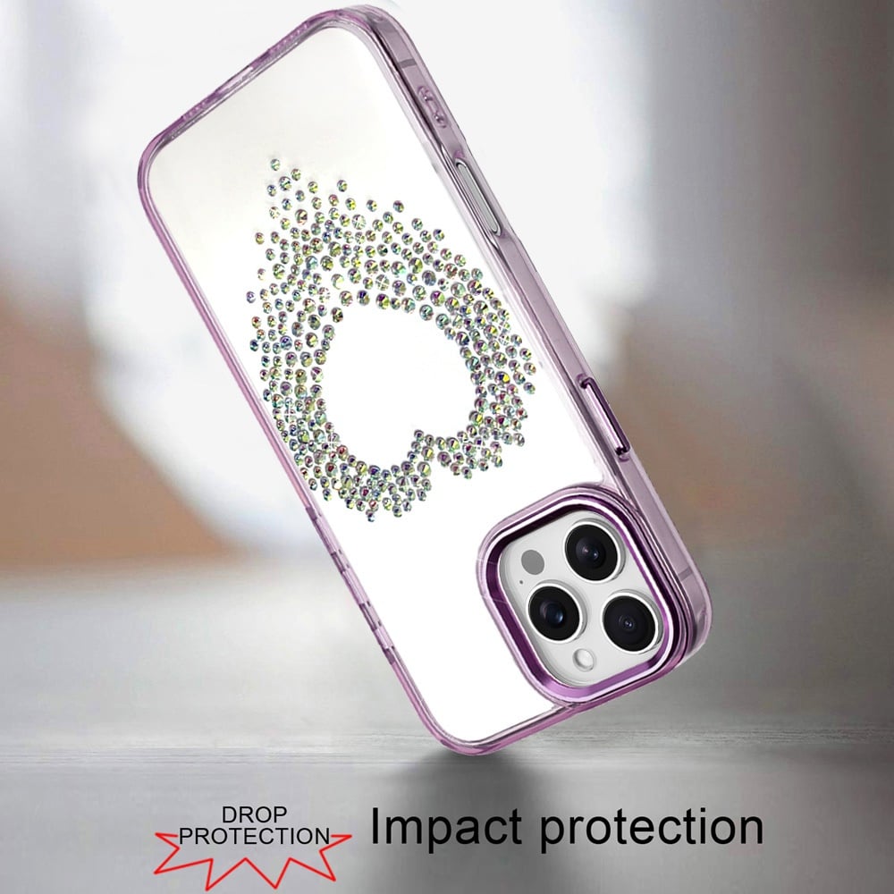 For iPhone 16 Pro Max (6.9") Angel Hearts Bling Glitter Diamond Hybrid TPU Cover, Colorful Frame Shockproof Protective Back Case Cover Silver
