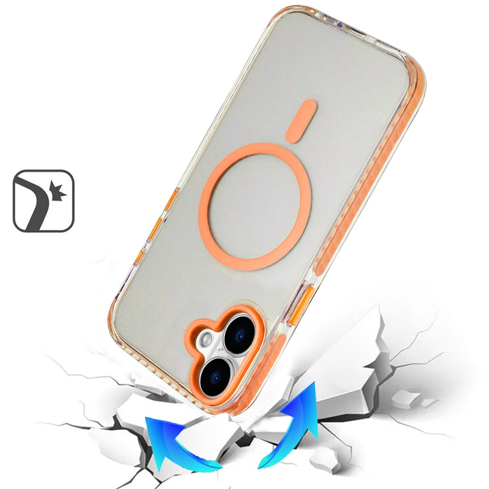 For Apple iPhone 17 (6.3") Transparent Hybrid with Color-Matched Magnetic Circle, Rubber TPU Frame Hard PC Shockproof Case Cover Cosmic Orange