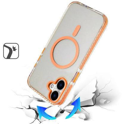 For Apple iPhone 17 (6.3") Transparent Hybrid with Color-Matched Magnetic Circle, Rubber TPU Frame Hard PC Shockproof Case Cover Cosmic Orange