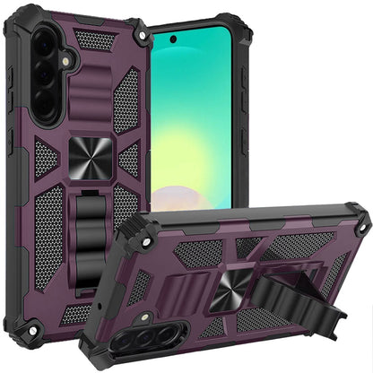 Phone Case for Samsung Galaxy A27 Built in Magnetic Hiden Kickstand Shockproof Rugged Armor Grip Hybrid Heavy Duty Anti Slip Protective Style Cover Purple
