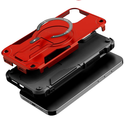 Phone Case for iPhone 15 Plus Magnetic Kickstand Rugged Shockproof Armor Grip Anti Slip Heavy Duty Protective Matte Stand Hybrid Cover Red