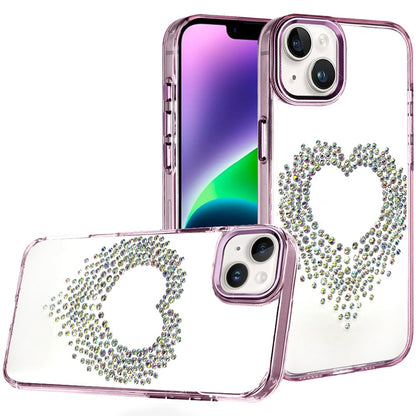 Phone Case for Apple iPhone 14 Angel Hearts Bling Shimmer Colorful Glitter Chrome Edge Shockproof Stylish Hybrid Design Cover Purple