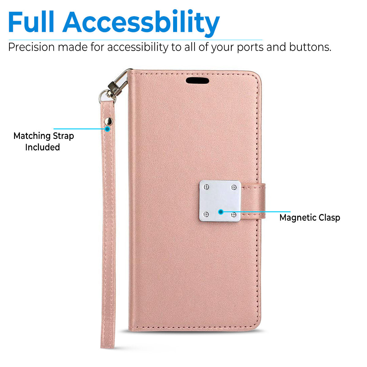 For Motorola Moto G Power 5G 2026 PU leather Wallet 6 Card Slots folio with Wrist Strap & Kickstand Pouch Flip Shockproof Case Cover Rose Gold