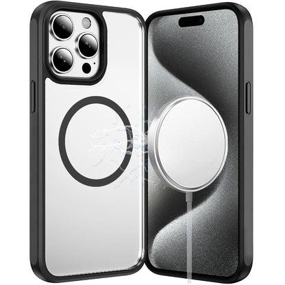 Phone Case for Apple iPhone 15 Pro Max Transparent Magnetic HQ Shockproof Hybrid 2.0mm Thick AntiSlip Grip Drop Protection Rugged Clear Durable Impact Cover Black
