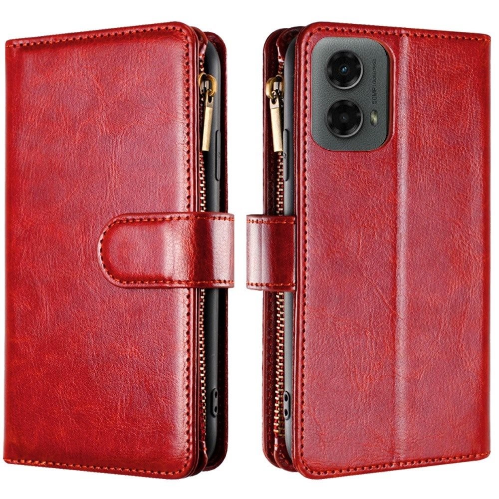 For Motorola Moto G 5G 2024 Luxury Wallet Card Holder Zipper Design Shockproof Protection Secure Grip Multi Slot Storage for Daily Use Case Cover Hotpink