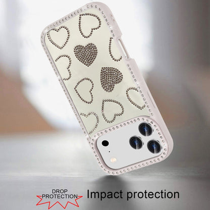 Phone Case for Apple iPhone 18 Pro Max/ 17 Pro Max Spread Love Hearts Glitter Shimmer Bling Diamond Edge Shockproof Hybrid Stylish Protective Slim Grip Designer Cover Off-White