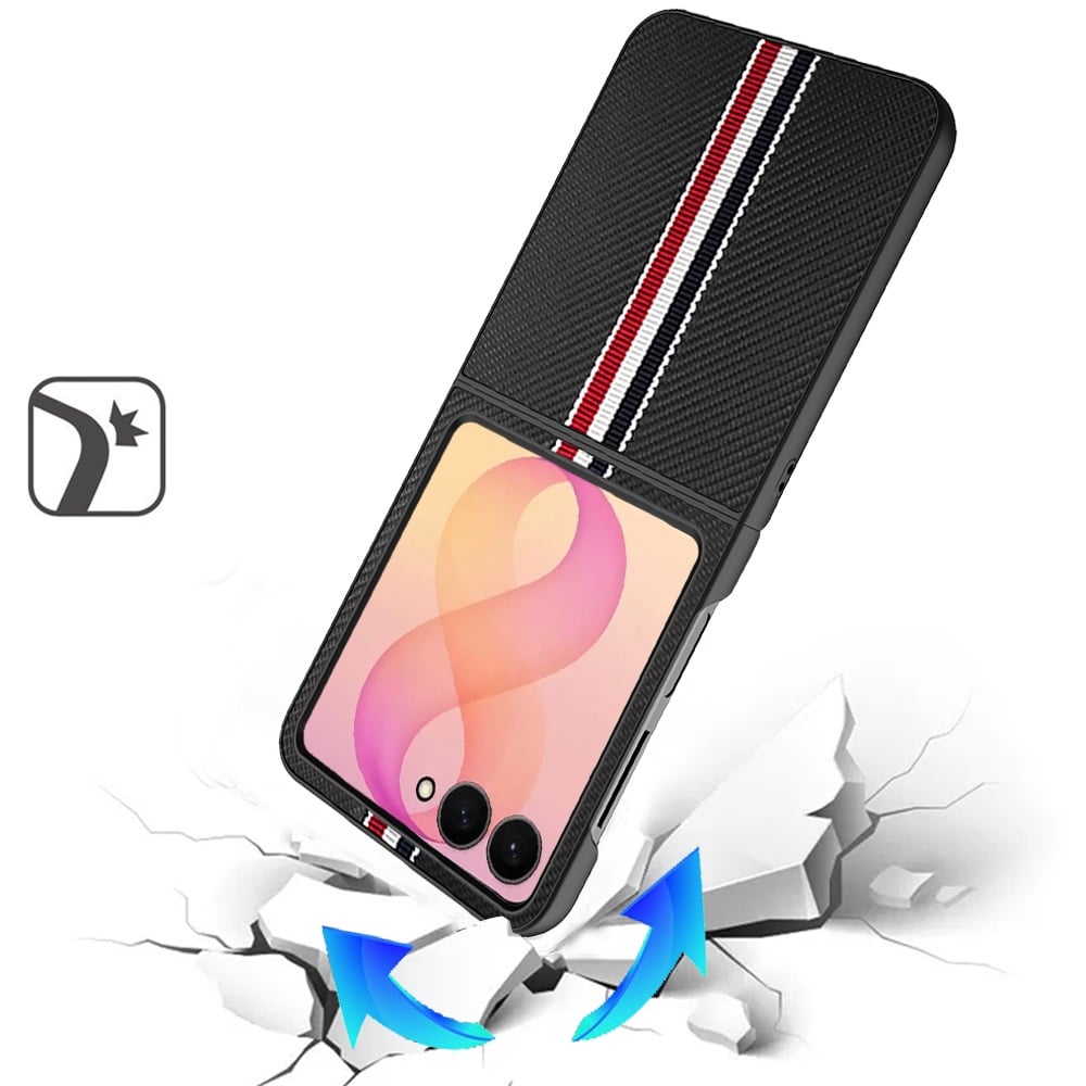 Phone Case for Samsung Galaxy Z Flip 8 Velvet Fabric Vegan PU Leather Slim Fit Hybrid Protective Shell Shockproof Design Cover Black