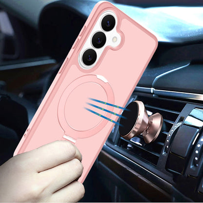 Phone Case for Samsung Galaxy S26 FE /Fan Edition Magnetic Ring Stand Full Rotation Matte Shockproof Grip Anti Slip Durable Camera Protection Hybrid Cover Pink