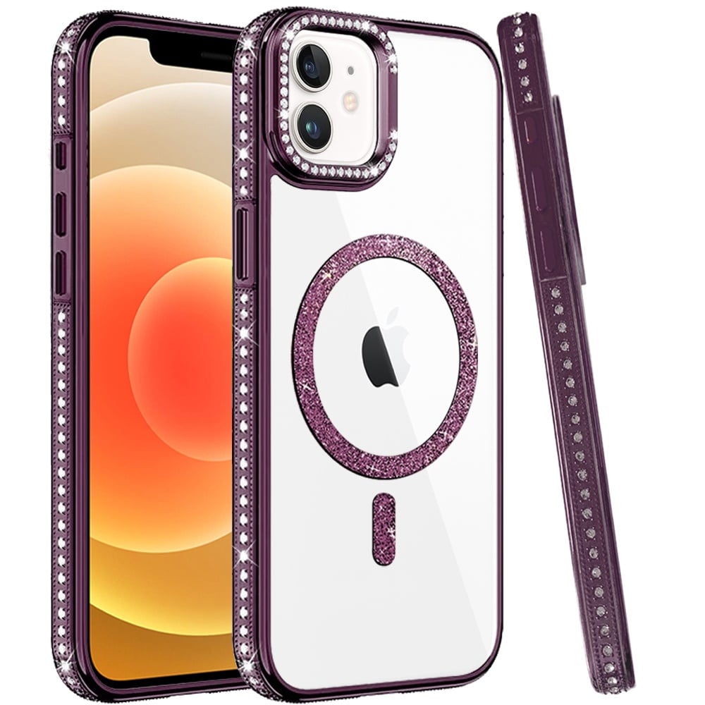 Phone Case for Apple iPhone 12 /12 Pro Luxury Diamond Bling Edged Magnetic Glitter Shockproof Hybrid with Camera Kickstand Durable Grip Cover